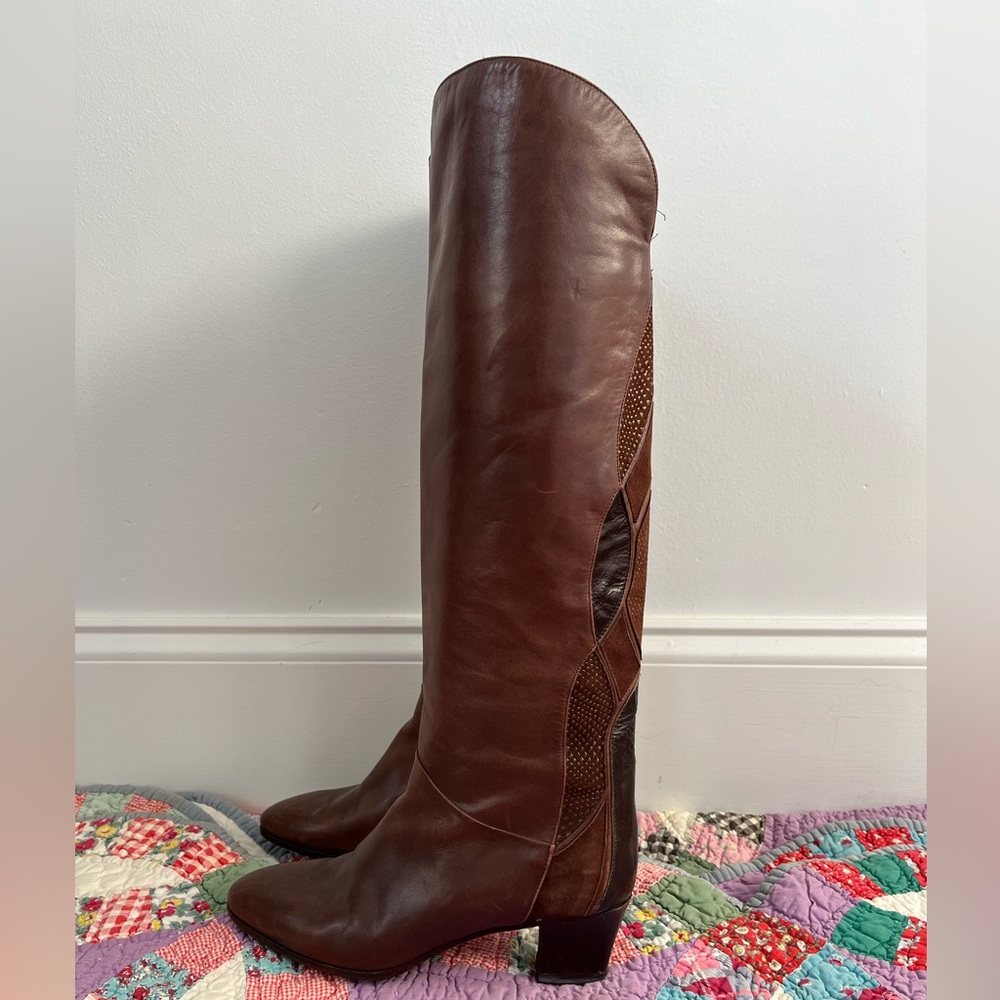 • Vintage • Brown Leather Patchwork Boots